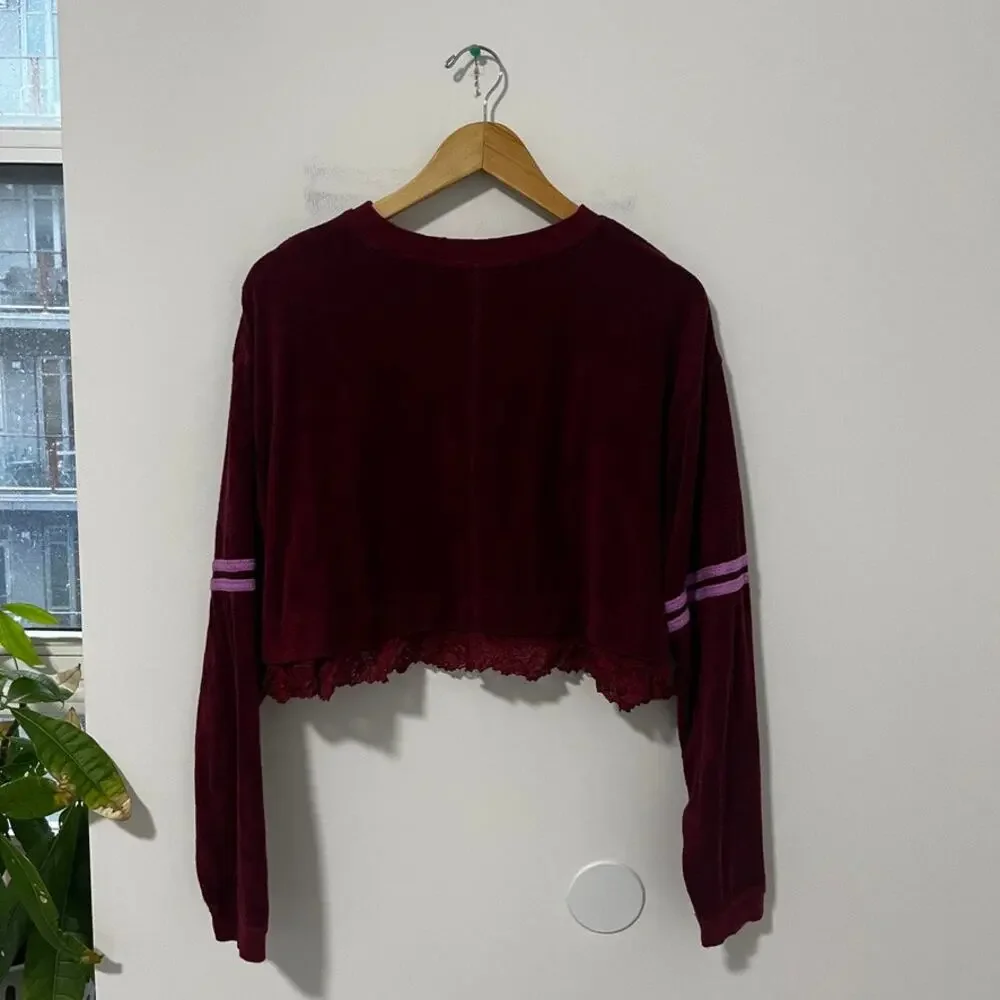 Free People Red & Pink Lace Cropped Sweater Size XS